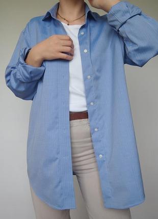 Подовжена бавовняна блакитна оверсайз сорочка, розмір m-l1 фото