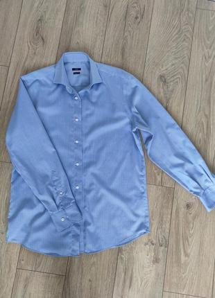 Подовжена бавовняна блакитна оверсайз сорочка, розмір m-l4 фото