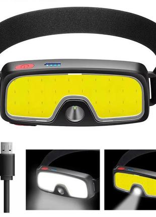 Фонарик налобный светодиодный cob+xpe, аккумулятор, 5 режимов, зарядка type-c