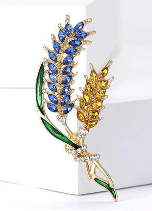 Патриотическая брошь "желто-голубые колоски на ветке"