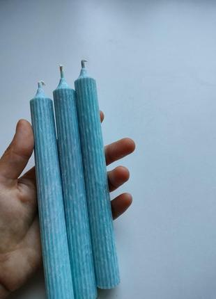 Свечи столовые из пальмового воска sobitka ребристые 3шт голубые