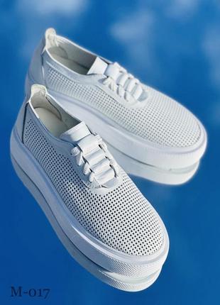 Слипоны / кеды натур кожа перфорация белые 36-43р все цвета