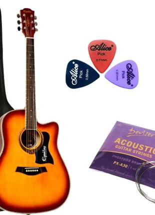 Набор акустическая гитара equites eq901c bs 41+чехол+струны