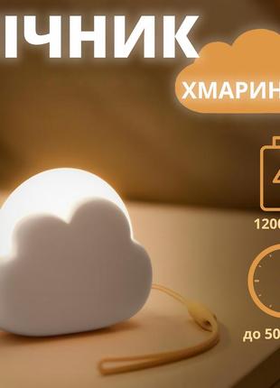 Светодиодный светильник ночник "облачко" с высокой автономностью 4 режимам свечения, белый