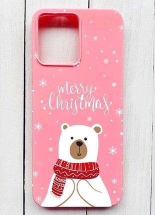 Матовый розовый чехол на xiaomi redmi 12 мишка. с рождеством (принт 146)
