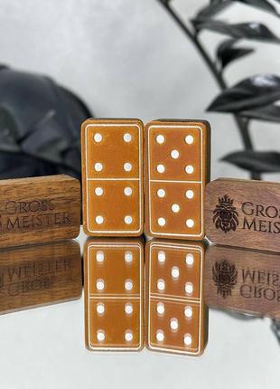 Домино из дерева и кожи светло коричневое, 50x25x11мм, арт. 400503, классическая игра с изысканным дизайном2 фото