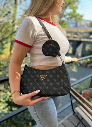 Жіноча сумка guess на плече гесс багет 2 в 1 коричнева