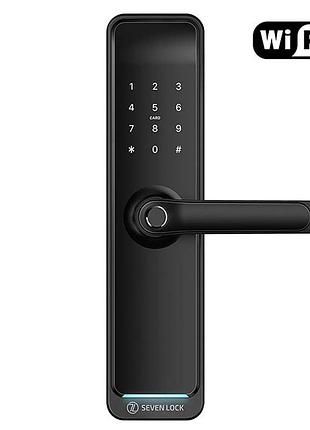 Розумний дверний біометричний замок seven lock sl-7767bfw black (врізна частина 7068)