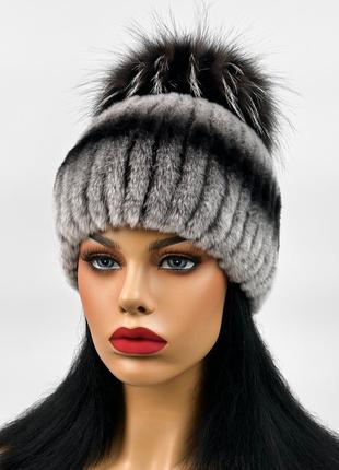 Меховая шапка из rex rabbit (черно-серый градиент)