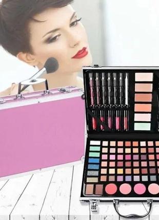 Полный набор косметики в кейсе, 30х21х6,5см, розовый. бьюти кейс с косметикой /...