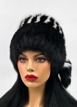 Меховая шапка из кролика «кубанка» bars, 55-59 (черная с белыми вставками)