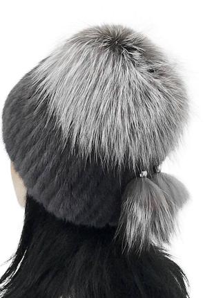 Меховая шапка из норки и песца "бон" (графит)