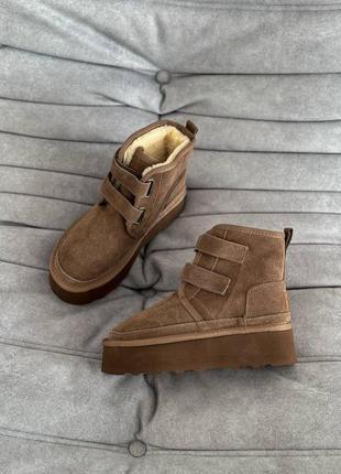 Жіночі уггі на липучках з натуральної замші така на потовщеній підошві, замшевые угги...