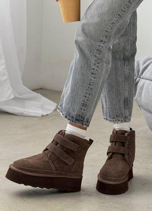 Жіночі уггі на липучках з натуральної замші така на потовщеній підошві, замшевые угги...