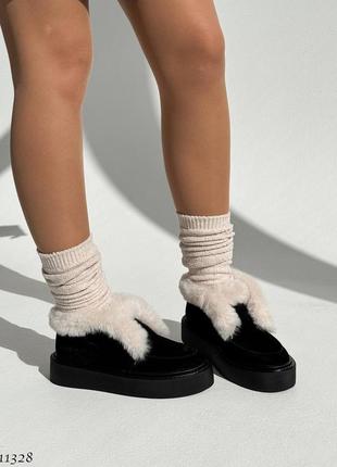 Зимові лофери жіночі замшеві