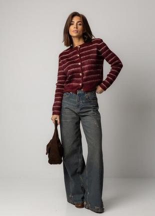 Полосатый кардиган из ворсистой пряжи в стиле massimo dutto бордо5 фото