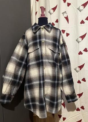 H&m теплая рубашка в клетку оверсайз