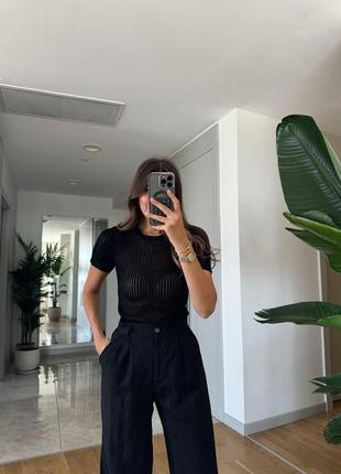 Чорна футболка в сіточку прозора zara футболка в рубчик зара