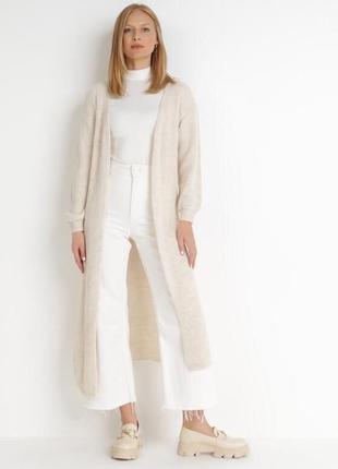 Молочний вязаний кардиган довгий кардиган тренд zara длинный кардиган с разрезами кардиган экрю молочный кардиган миди