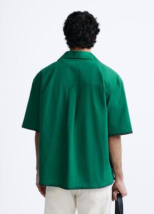 Бавовняна зелена сорочка чоловіча zara new3 фото