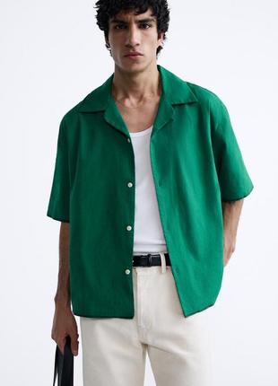 Хлопковая зеленая рубашка мужская zara new4 фото