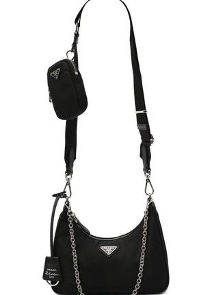 Чорна нейлонова сумка через плече спортивна сумка крос боді prada чёрная сумка с плащевки кросс боди нейлоновая сумка