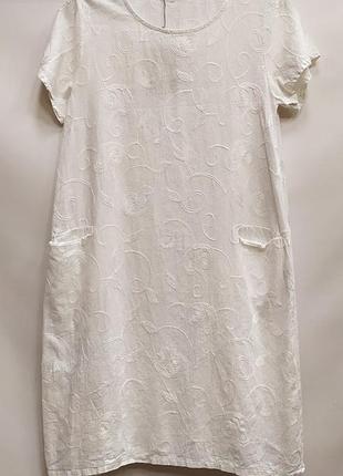 Воздушное лёгкое женское платье лён с вышивкой 2 кармана короткий рукав
