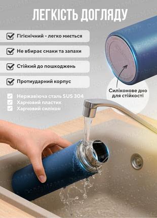 Термос для воды из нержавеющей стали / набор из 3 чашек / термокружка для чая и кофе 0.5л синий