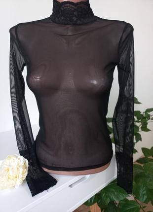 Гольф водолазка сетка с кружевом s-размер