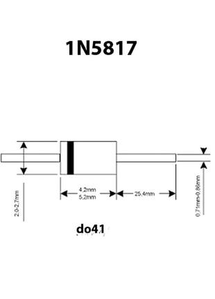 Лот: 22 × 5.59 ₴ = 122 ₴ 1n5817 20v 1a діод шоттки uf=0.6v do41