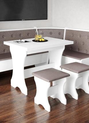 Куток на кухню з столом та табуретами (правий/лівий) 154х114 см - комплект білий