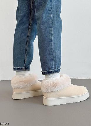 Угги с искусственным мехом цвет: слоновая кость натуральная замша