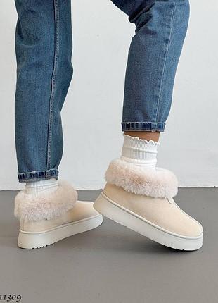 Угги с искусственным мехом цвет: слоновая кость натуральная замша