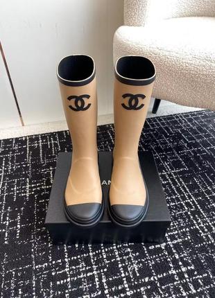 Резиновые резиновые ботинки высокие в стиле chanel сапоги