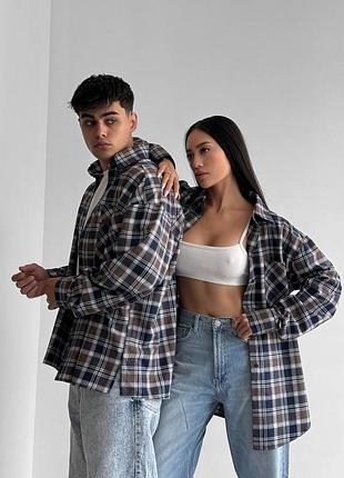 Парні сорочки в клітинку італійська фланель family look7 фото