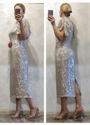 Ошатна бежева сукня в паєтках h&m