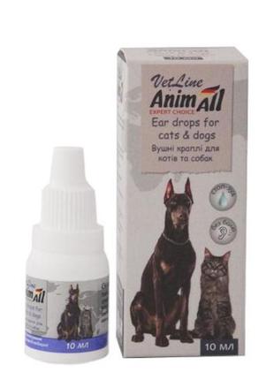 Вушні краплі animall vetline для котів та собак 10 мл (4820150202774)