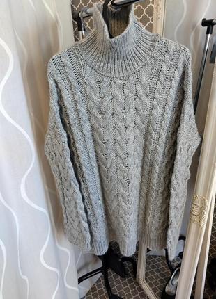 Вязаный удлиненный свитер с горловиной стойкой, zara knit
