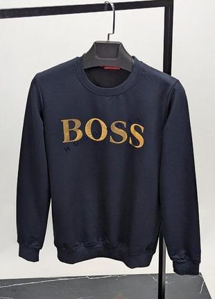 Синій чоловічий світшот з принтом в стилі hugo boss