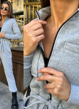 Жіночий теплий комбінезон, сірий теплий комбінезон, пісочний теплий комбінезон