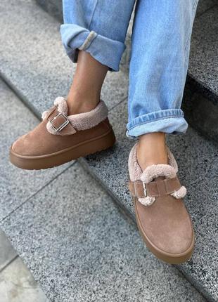 Натуральні коротенькі уггі, автоледі, з ремінцем, 5709-1з