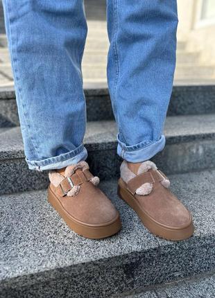 Натуральні коротенькі уггі, автоледі, з ремінцем, 5709-1з