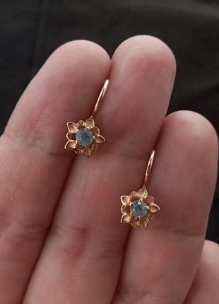 Сережки квіточки з топазом золото 583 срср