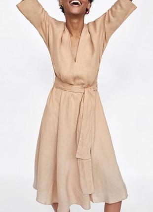 Льняное платье миди zara