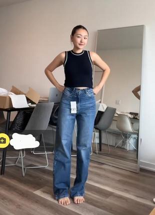 Джинсы широкие синие wide leg high-rise длинные высокая посадка 32 34 zara 9863/045