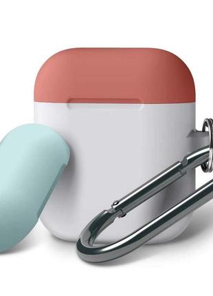 Чехол кейс для apple airpods + карабин + накладка alitek white/italian rose/coral blue