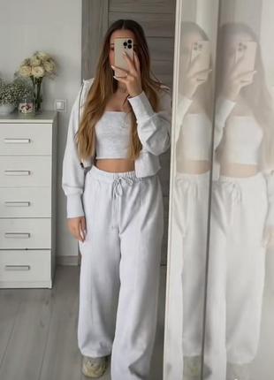 Спортивные штаны серые широкие теплые на флисе на резинке l xl zara 8417/304