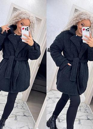 Тепла шубка пальто тедді баранчик бежева блакитна чорна подовжена оверсайз курточка зі...