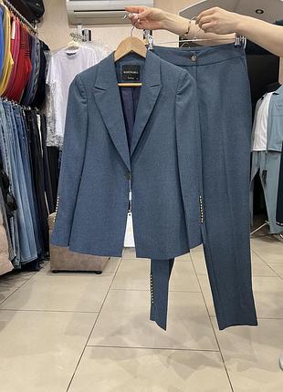 Костюм жіночий теплий синій класичний брючний з піджаком