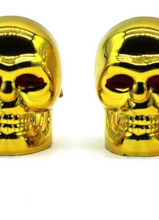 Колпачки на ниппель для велосипеда, мотоцикла, скутера череп gold (2 шт)